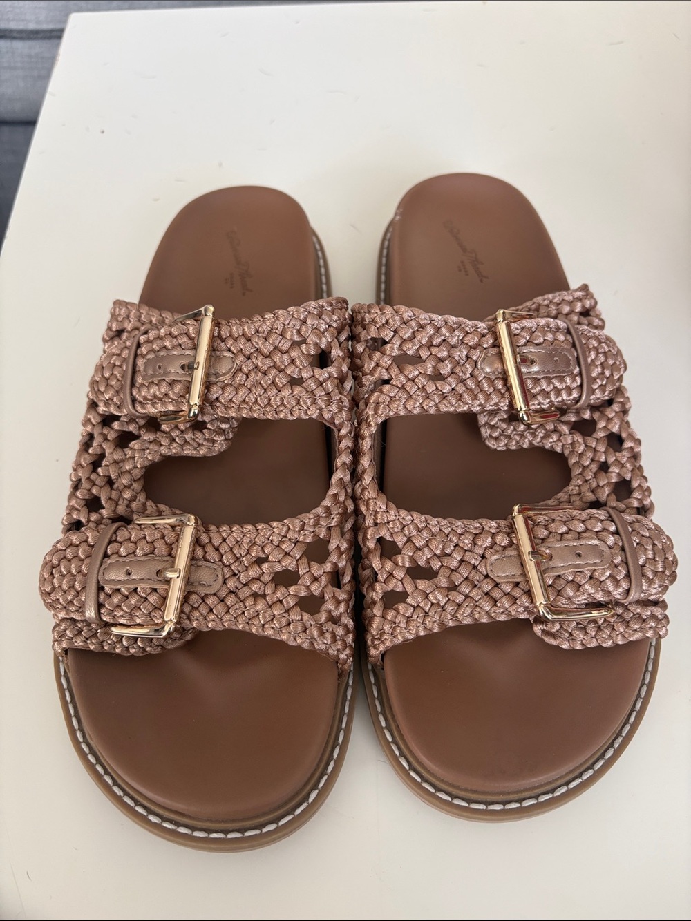Universal Thread double gold buckle braided Slide Sandals size 10